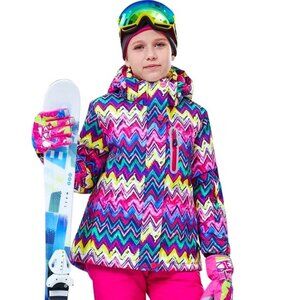 NWT Girls Size 12 Windproof Waterproof Multicolor Chevron Snowboard Ski Jacket